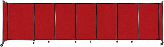 Versare Straightwall Sliding Portable Wall Partition | Freestanding Office Dividers | Locking Wheels | Temporary Room Separator | 15'6'' Wide x 4' Tall Red Fabric Panels