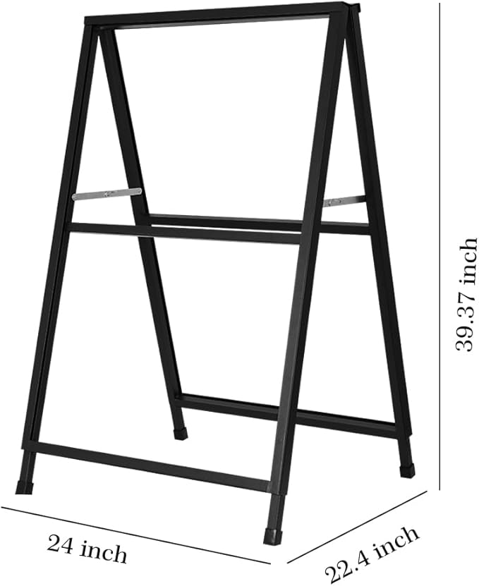 DISPLAYSWORKER Heavy Duty A-Frame Sidewalks Signs 24x36 Inch ,outdoor Sandwich Board Sign Black Coated Steel Metal Double-Sided，Slide-in Folding with 2 Corrugated Plastic Poster Boards&2 Anti-Glare