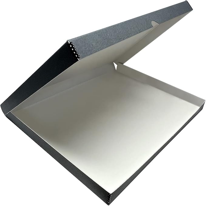 Lineco Folio Storage Box, Clamshell Design with Metal Edge. 23.5x30.5x1.75 in, Archival Boxboard, Organize and Preserve Photos, Prints, Cards, Magazines, Documents, Art, Ephemera, Family Records, Gray