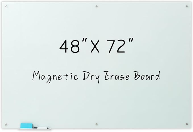 Gooderboard Glass Magnetic White Board – 72 x 48 Inches Dry Erase Frameless Whiteboard for Wall, Large Writing Board Wall Mounted Glass Board for Display, School and Business Office