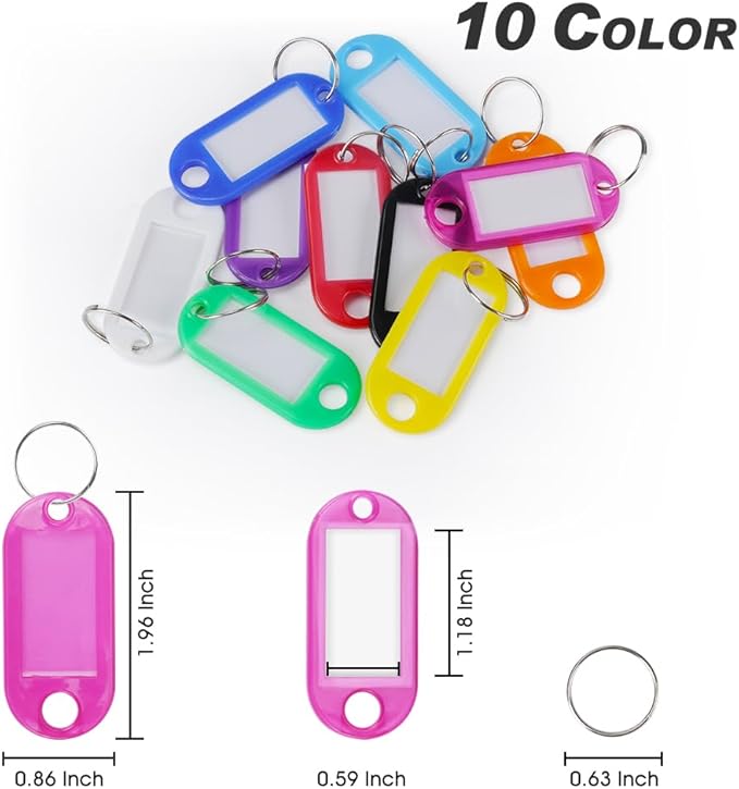 Key Labels, Key Tags, 30 Pack Plastic Key Tags with Ring and Label Window, Key Chain ID Tags/Identifiers for Name, Luggage, Bags, Backpack, 10 Colors