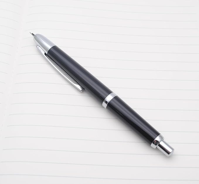 JINHAO 20 Press Fountain Pen, Retractable Capless Resin Pen with Ink Converter (F Nib 0.5mm, Bright Black)