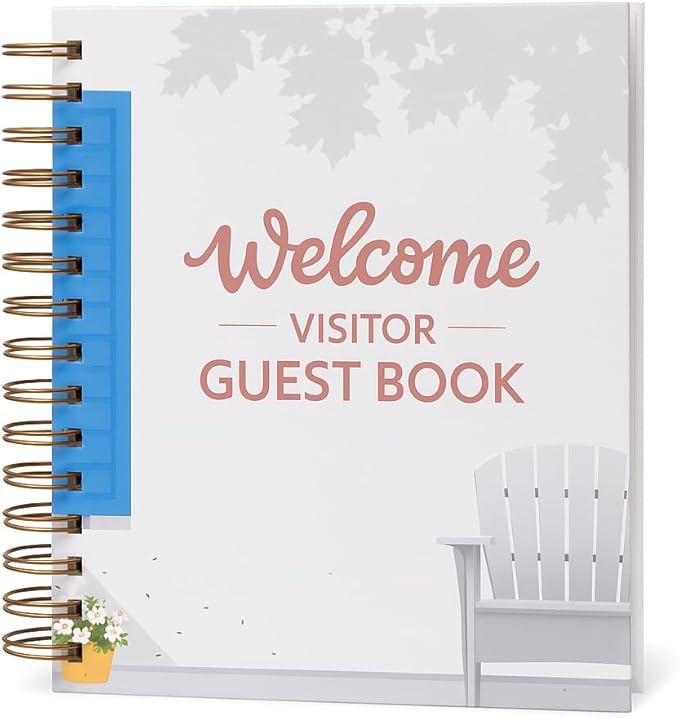 Paper 'n Such Guest Book for Rental House - Vacation Home - Short Term Rentals, Host Essentials, Spiral Hardcover Welcome Log for Airbnbs- 200 Pages (White/Blue)