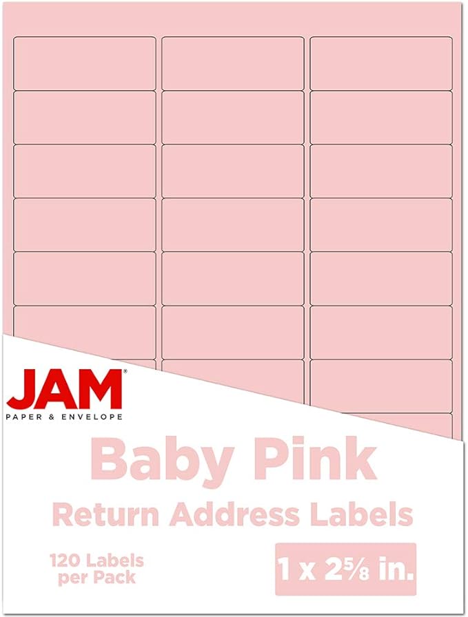 JAM PAPER Return Address Labels - Standard Mailing - 1 x 2 5/8 - Baby Pink Pastel - 120 Shipping Labels/Pack
