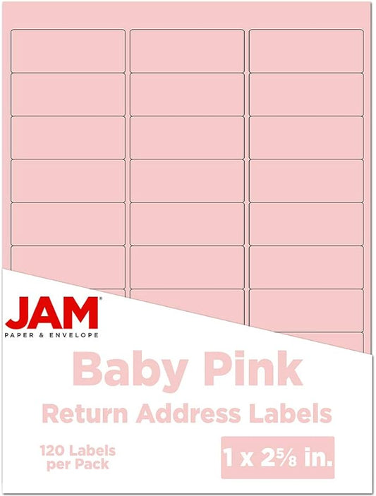 JAM PAPER Return Address Labels - Standard Mailing - 1 x 2 5/8 - Baby Pink Pastel - 120 Shipping Labels/Pack
