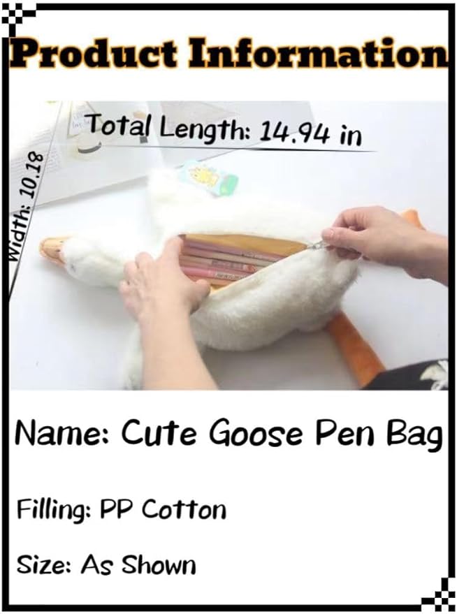XZR Cute Pen Bag Case Box Stocking Stuffers Cute Creative Animal Cartoon Large Capacity Shark Bird Zipper Organizer Storage Bag Box Nice Gift (Goose)