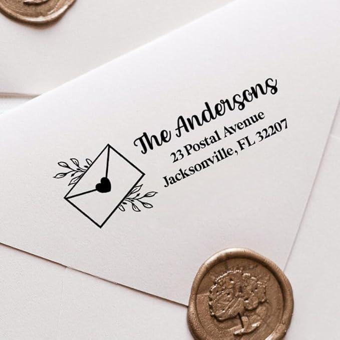 Custom Floral Address Stamp | Choose from 12 Designs | Multiple Ink Color Options | Envelope Return Address Stamp for Couple or Family (Design 3, Large)