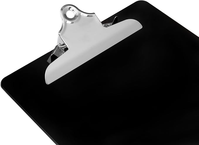 Black Plastic Clipboards (Set of 6) Multipack - 12.5x9 Inch Black Clipboard with 100 Sheets Holding Capacity Butterfly Clip | Colored Acrylic Clip Boards in Bulk | Office, Classroom, School Supplies