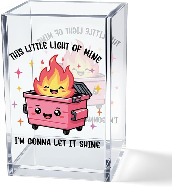 Vgrti This Little Light Of Mine I'm Gonna Let It Shine Acrylic Cosmetic Pencil Pen Holder Cup, Emotional Dumpster Fire Pen Holder Cup, Therapy Gifts, Mental Health Gifts for Women Colleague Teacher