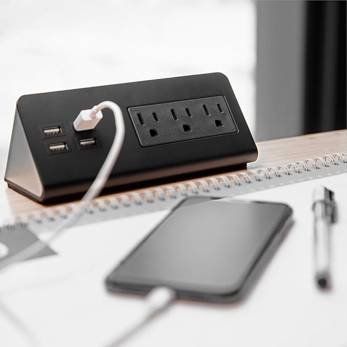 Emerising 2-Pack Desk Edge Mount Power Strips with 4 USB Ports & 3 AC Power Outlets for Home and Office Desktop Charging Bucket
