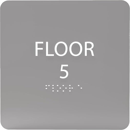 ADA CENTRAL SIGNS - 6" X6" Floor 5 Sign - ADA Compliant Tactile Graphics Grade 2 Braille Text Acrylic Wall Signs - Directional Assistance, Floor Number Safety Sign for Office, school Hospital, Apartment