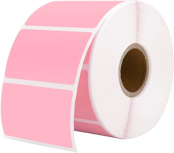 MUNBYN 2.25"x1.25" Thermal Sticker Labels, Pink Self-Adhesive Barcode Label Paper for Direct Thermal Printer and Business, Multi-Purpose Rectangle Address Shipping Mailing Stickers,1000 Sheets/Roll