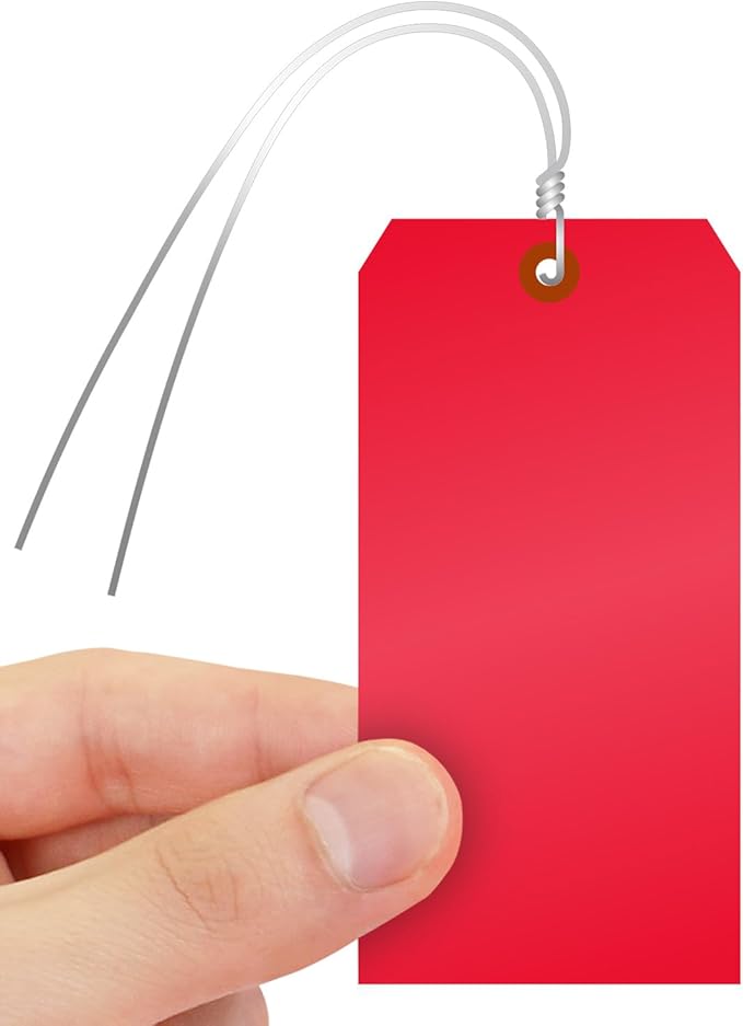 SmartSign (Pack of 1000) Red Plastic Tags with Wires, 6.25 x 3.125 inch, Metal Eyelet, 10 mil Tear-Proof Polylith Plastic, Writable