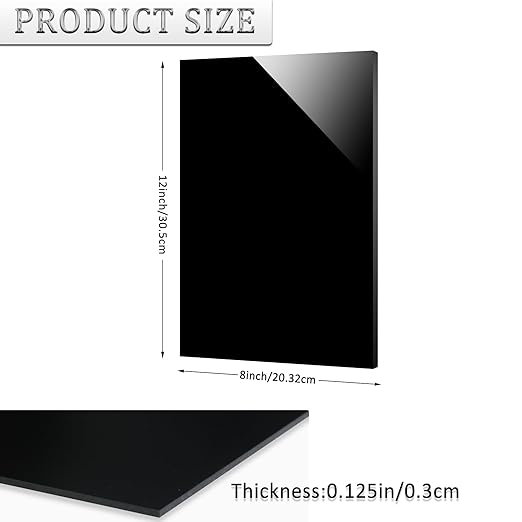 2 Pieces Black Acrylic Sheet, 8 x 12 Inch 1/8 Inch Thick, Black Cast Plexiglass Sheets for DIY Display, Handcraft, Home Decor, Painting, Display Stand, Photo Frame, Easy to Cut