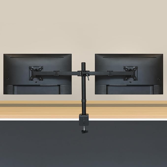 Amazon Basics Adjustable Dual Computer Monitor Arm Mount, Holds up to 32" Monitors, Black