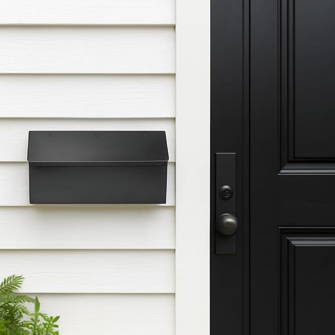NACH Black Long Wall Mount Mailbox, Rust Resistant Metal Mailbox, Mailboxes for Outside Wall Mount, Outdoor Mailboxes, 15x3.5x7.5 inch, MB-6999BLK