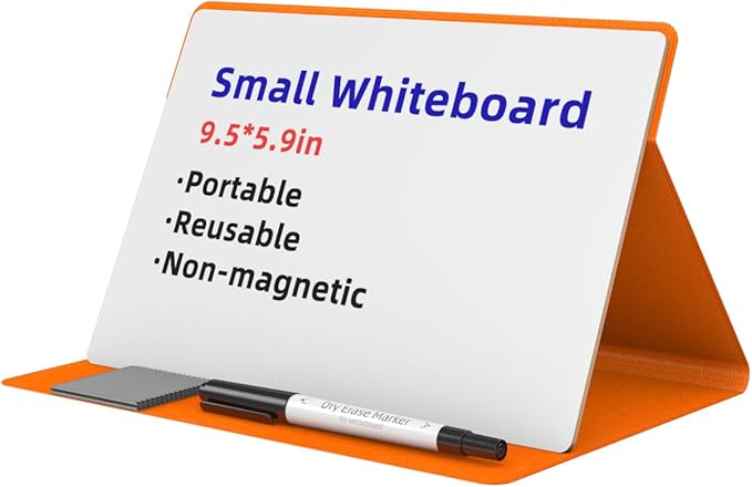 Mehaving Small Dry Erase Board with Stand for Desk, Portable Reusable Desktop Notepad, 9.5 * 6.6in Memo White Board,Office Home Supplies Desk Accessories MH770 (Orange)