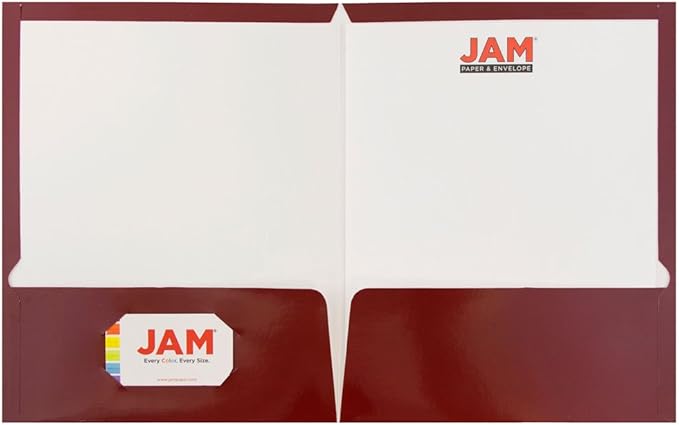 JAM PAPER Laminated Two Pocket Glossy School Folders - Letter Size - High Gloss Maroon Red - Bulk 25/Pack