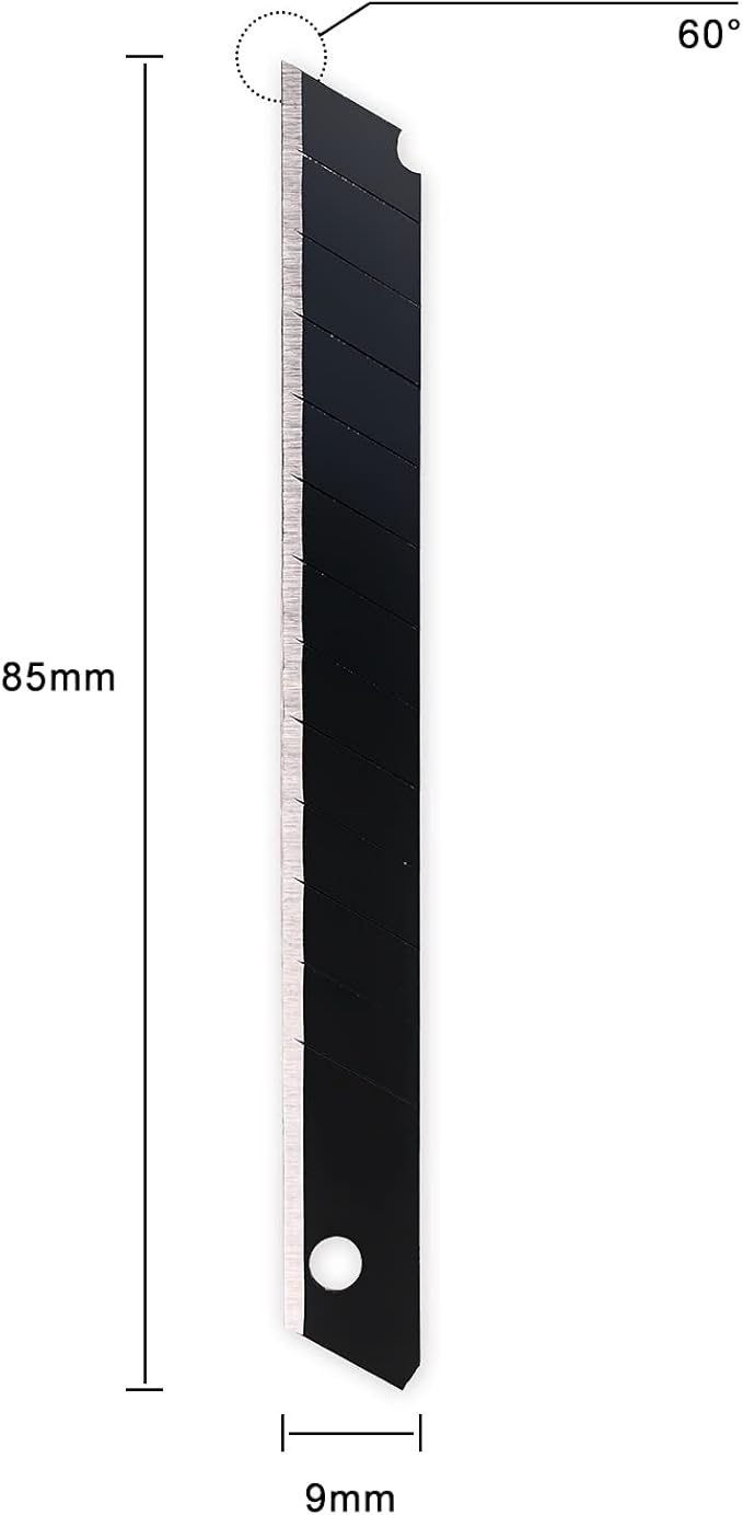 Gomake 9mm Utility Knife Replacement Blades, 60 Degree Snap Off Carbon Steel Blades for Retractable Cutting Knives, Hobby, Craft Knife, Box Cutter 100PCS-Black
