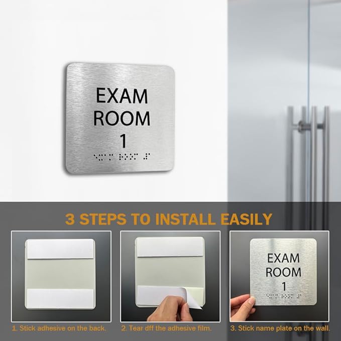 Exam Room Sign 6" x 6" Numbers 1-5 with Braille and Tactile Identification Signs Numbers for Apartment Offices Educational Institution Directional Assistance Test Center Elevator Sign Door Number Signs