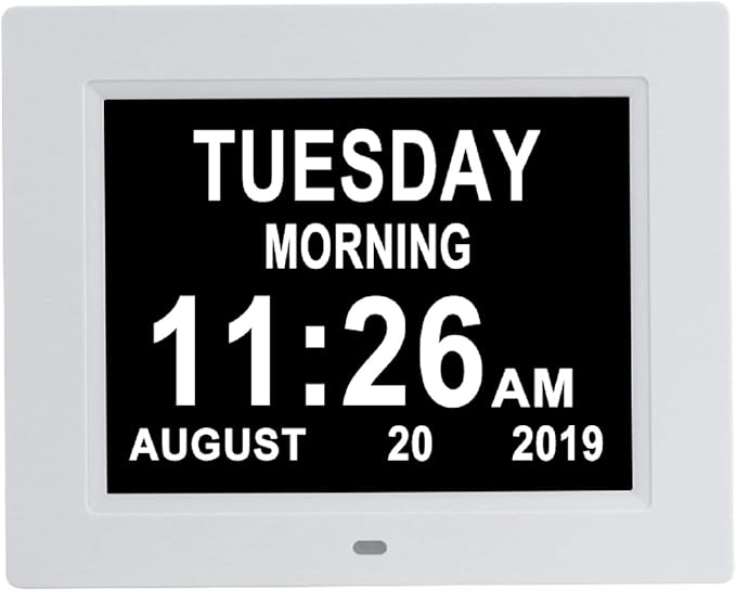 Aowasi 8 Alarms Digital Clock, Extra Large Display Wall Digital Day Calendar Clock with Non-Abbreviated Day & Month Alarm Clocks for Seniors Impaired Vision Dementia Elderly Alzheimer