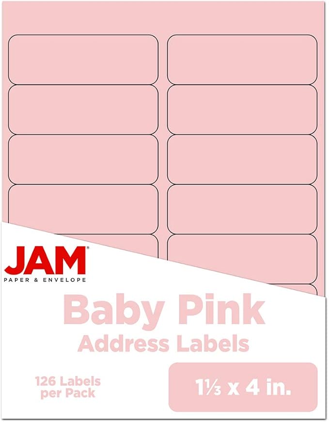 JAM PAPER Shipping Address Labels - Rectangular - 1 1/3 x 4 - Baby Pink Pastel - 126/Pack