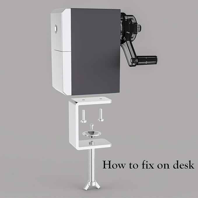 Premium Desktop Manual Pencil Sharpener, Desk Mount Design with Metal Clamp, Alloy Steel Hob，Hand Crank Operation, Silver and Gray