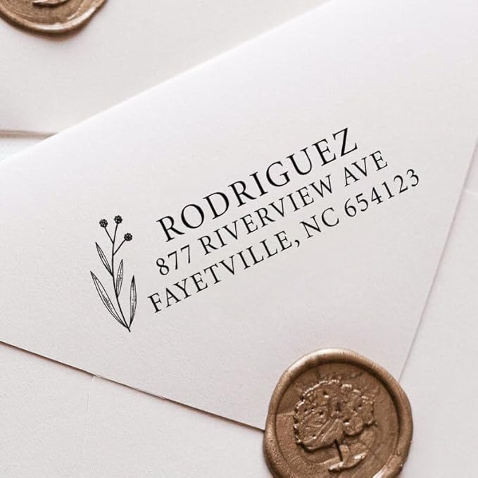 Custom Floral Address Stamp | Choose from 12 Designs | Multiple Ink Color Options | Envelope Return Address Stamp for Couple or Family (Design 11, Large)