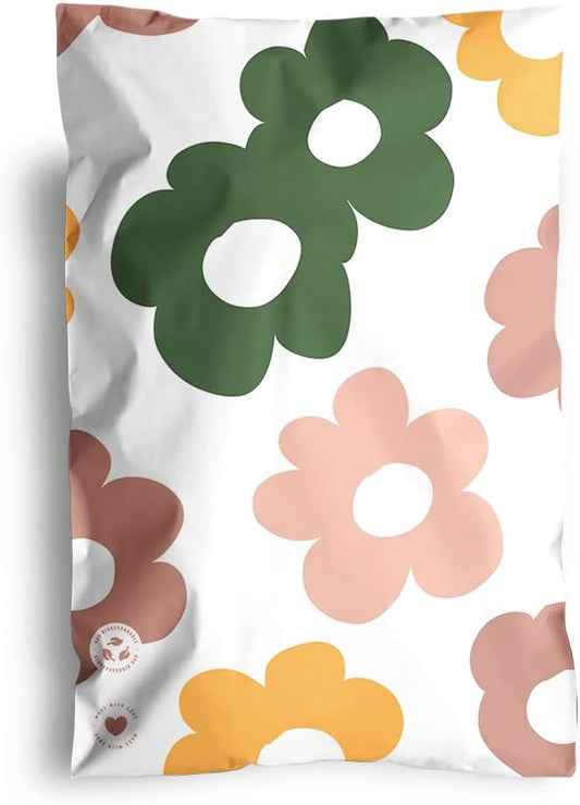 Poly Mailers 6 x 9 Inch - 100 pack Biodegradable Shipping Bags for Stationery and Small Accessories - Impack Self-Seal Waterproof Thick Mailing Envelope for Small Items - Daisy Multi