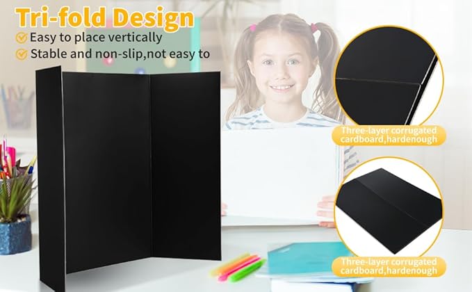 20 Pack Trifold Poster Board (26" x 17"), Black Poster Board for Science Fairs, School Projects, Graduation Party, Event Displays, and Business Presentations