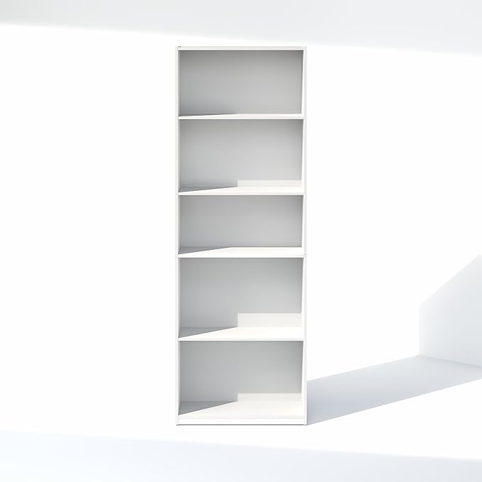 Furinno GEHRY DVD Shelf, 5-Tier CD Rack, Media Shelf with Adjustable Shelves, DVD Storage Cabinets for CD Blueray Game Disc, Easy Assembly, for Living Room, Home Office, White