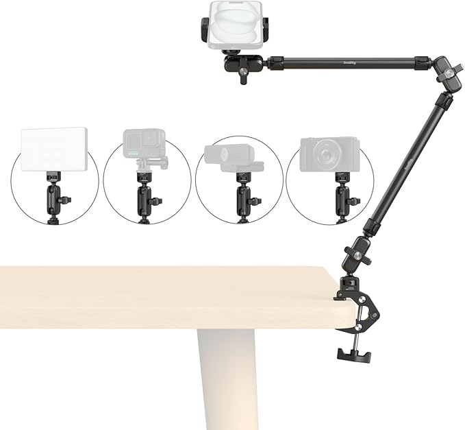 SmallRig 22.4" Magic Arm with Super Clamp, Overhead Phone Mount, Flexible Desk Camera Mount with 1/4" Screw and Cable Clip, Max Load 2.2lb, for iPhone, Action Camera, Video Light, Webcam, Mic - 5625