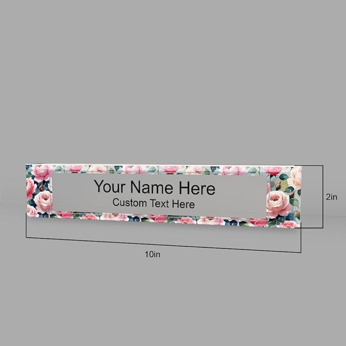 Signs ByLITA Floral Pattern Customized Nameplate | Rose Blush Personalized Full Color Acrylic Desk Sign