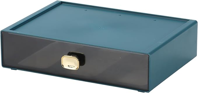 OSteed Spacious Desktop Storage Box, 1 Large Storage Drawer, Stackable Office Desk Drawer Organizer and Accessories, Printer Paper Organizer, Blue Plastic Drawers for Workspace & Home