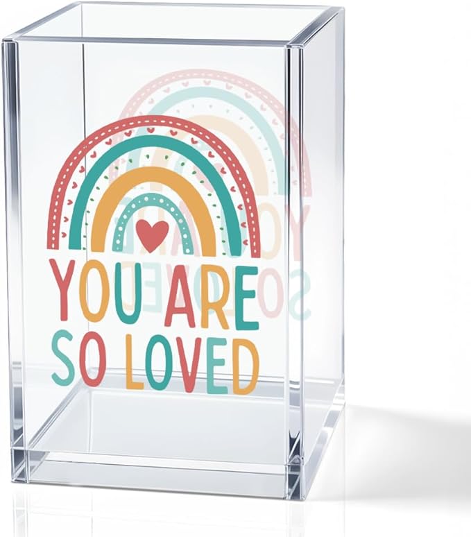 QYUVK You Are So Love Acrylic Cosmetic Holder, Pink Bow Clear Makeup Brush Holder Countertop, Storage Box for Makeup, Christian Bible Verses Birthday Gifts for Women Girlfriend Her