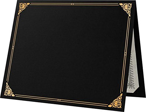LUXPaper 9.5" x 12" Certificate Holders | Black Linen | Embossed Gold Foil Floral Border | 100lb. Cover | 250 Qty