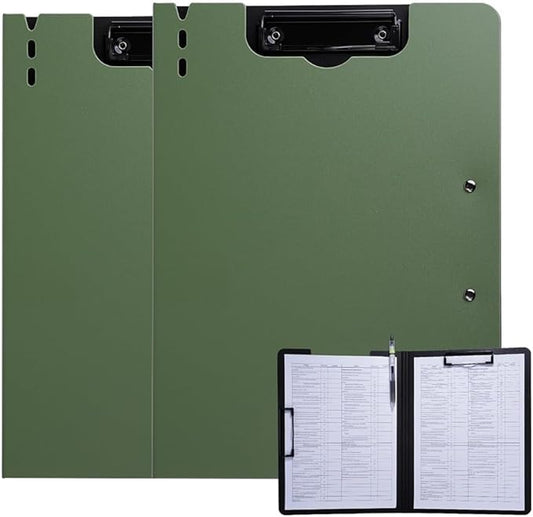 FRETONBA Clipboard Folder, 2 Pcs A4 Foldable Clipboard with Horizontal and Vertical Double Metal Clips, 360 Degree Foldable Binder Clipboards with Pen Holder, File Cover Work Folder Clipboards, Green
