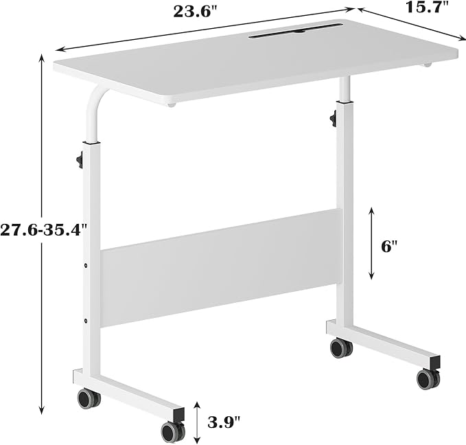 DlandHome Rolling Desk Adjustable Standing Desk, Mobile Side Table 31.4 Inches w/Wheels Adjustable C Table Movable Portable Laptop Computer Stand for Bed Sofa,White
