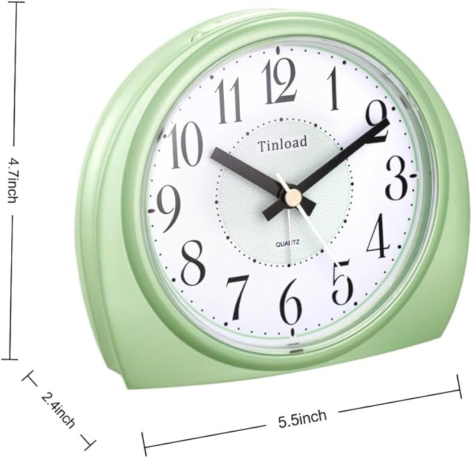 Tinload 5.5" Large Analog Alarm Clock Silent Non Ticking, Gentle Wake, Beep Sounds, Increasing Volume, Battery Operated Snooze and Manual Light, Easy Set