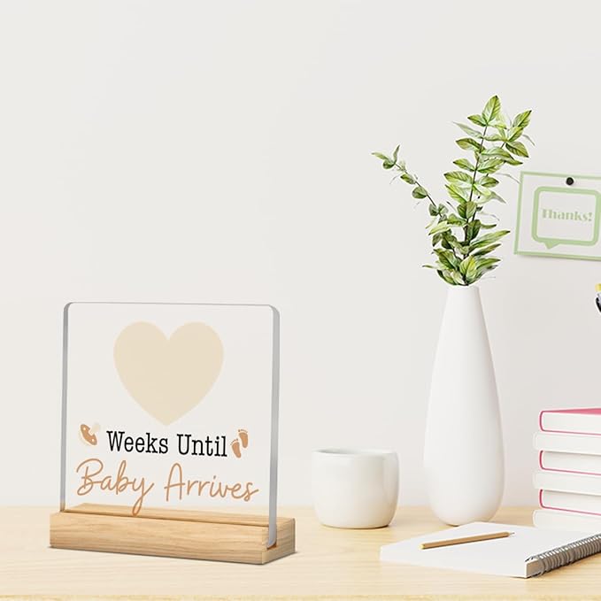 Baby Announcement Gifts for New Parents, Pregnancy Gifts for Mom, Funny Baby Arrives Countdown Acrylic Sign A 07
