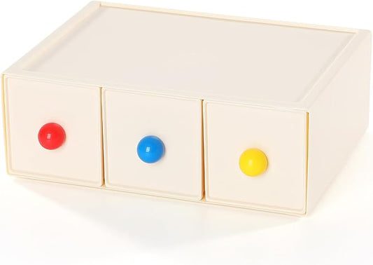 OSteed Desktop Drawers, Desk Organizer with 3 Drawers & Dopamine Handles, Stackable Plastic Storage Box for Home Collection, Cosmetics, Office Supplies (1 Tall Layer, Cream)