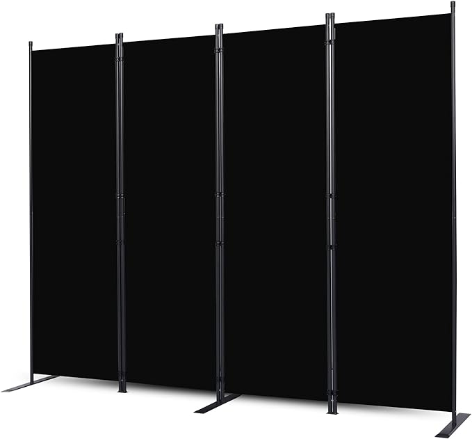 CHOSENM Room Divider, 4 Panel Folding Privacy Screens with Wider Feet, 6 Ft Portable Room Partition for Room Separator, Room Divider Panel 88" W X 71" H, Partition Room Dividers Freestanding，Black