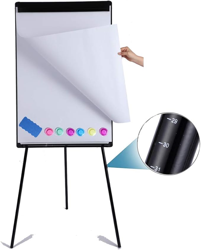 DexBoard Dry Erase Easel 36" x 24", Height Adjustable Magnetic White Board with Tripod Stand, Office Presentation Board with 25 Sheets Flipchart Paper Pad, Magnets & Eraser, Black