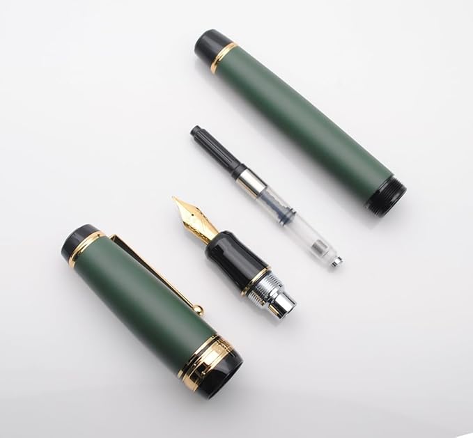 xixixiaozhu Metal Big Fountain Pen Set Medium Nib 0.7mm, Includes Ink Refill Converter, 5 Ink Cartridges & Gift Box (Medium Nib 0.7mm, Matte Green)