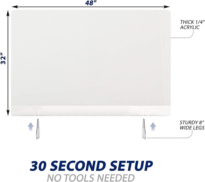 SignHero Sneeze Guard | Large, Sturdy ¼” Acrylic Plexiglass Shield | USA-Made, 30 Second Setup | Plexiglass Barrier for Counter, Reception, School, Office (Multiple Sizes)