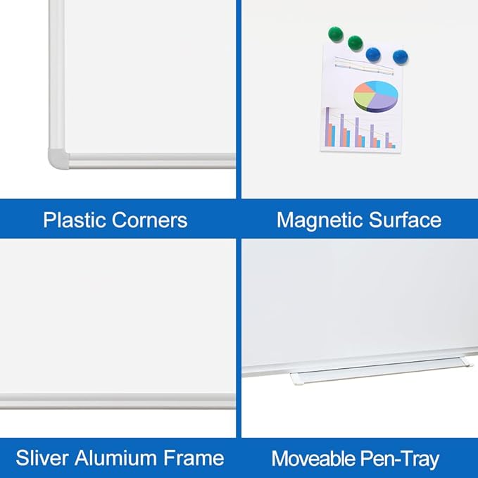 DEVELOP Large Magnetic Dry Erase Board 36 x 72 Inch, 3' x 6' Wall Mounted White Board with Aluminium Frame & Detachable Marker Tray, Magnetic Whiteboard for Home School Office