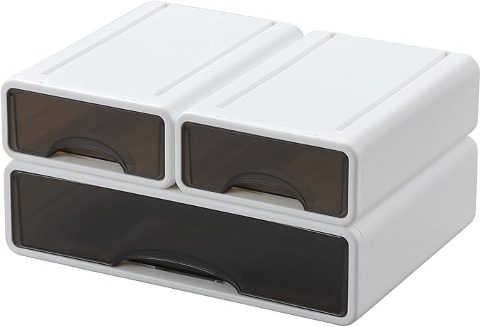 OSteed White Desktop Drawers for Paper, Stackable Office Storage Drawers for Desk, Craft Organizer and Storage Bins, 3 Mixed Storage Container with Plastic Drawers for Office Supplies