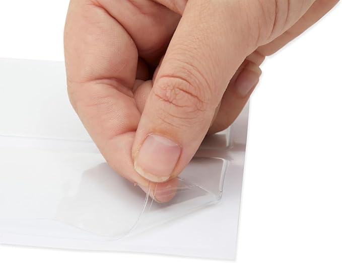 Juvale 100-Pack Clear Business Card Pockets - 3.54 x 2 in Vinyl Top-Load - Peel & Stick Adhesive Pockets for Library Cards & ID Badges - Bulk Set for Storage & Organization
