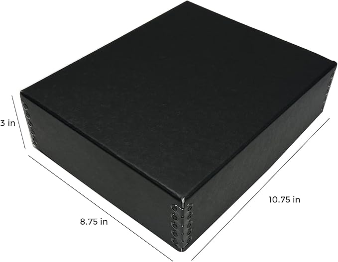 Lineco Museum Archival Drop-Front Storage Box, Acid-Free with Metal Edges, 8.5 X 10.5 X 3 inches, Black (733-2008), Set of 2