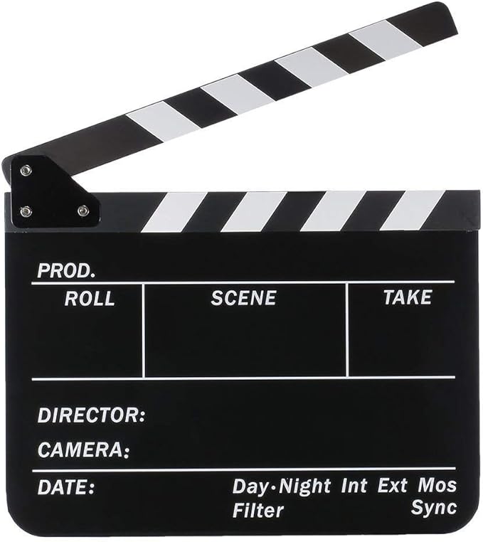 Coolbuy112 Movie Directors Clapboard, Photography Studio Video TV Acrylic Clapper Board Dry Erase Film Slate Cut Action Scene Clapper with a Magnetic Blackboard Eraser and Two Custom Pens, Black